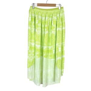 American Eagle Outfitters Lime Green Aztec Pleated Hi-Low Skirt Womens Small